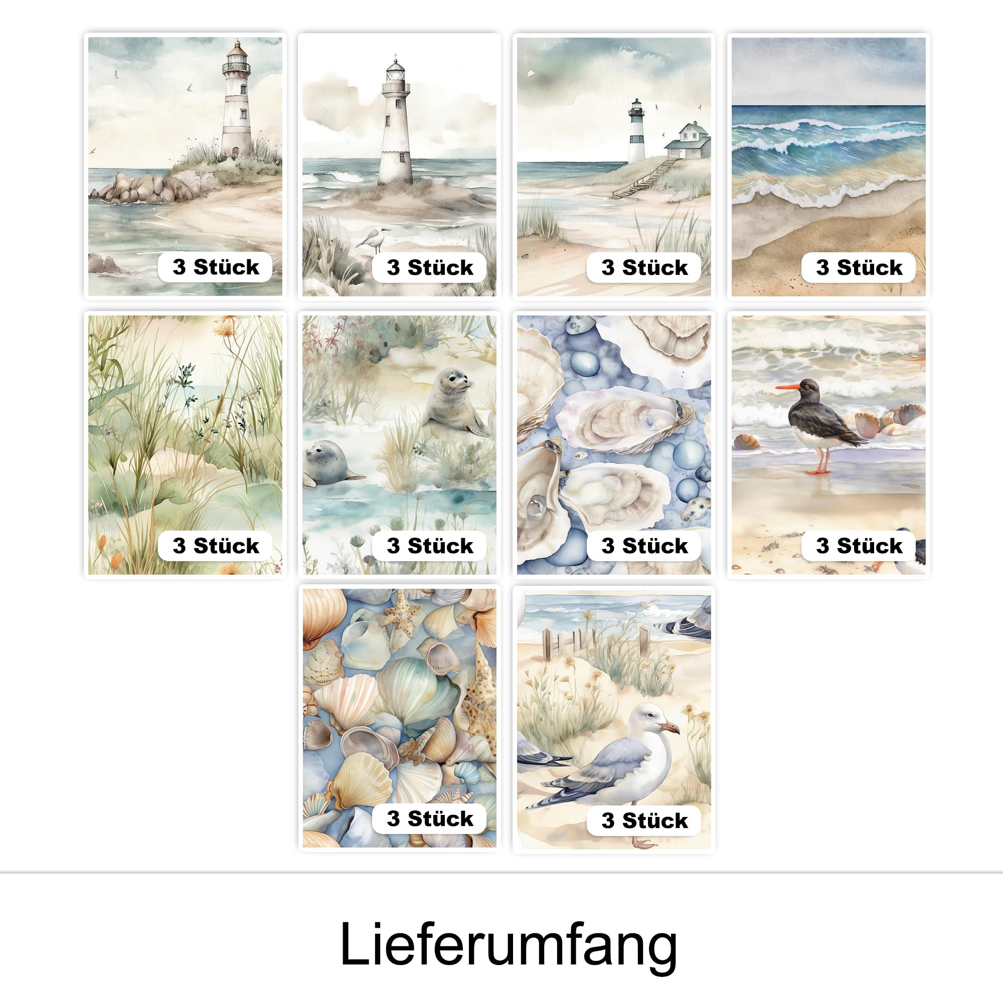 GRAZDesign Fliesenaufkleber Bad & Küche, maritim Strand mit Möwen Watercolor, Klebefliesen selbstklebend - 20x25cm / 30 Stück