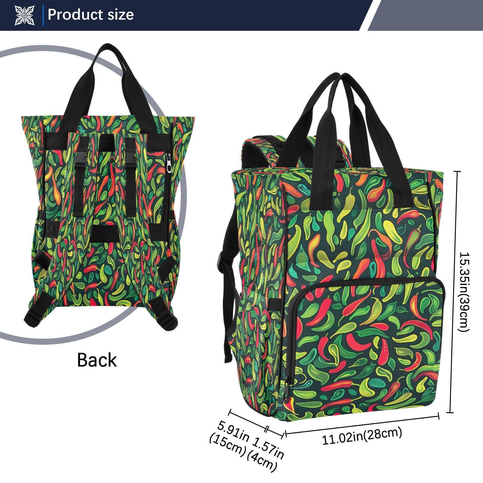Pimientos Verdes Brillantes Mochilas de Pañales para Gran Capacidad Pañal Bolso Mochila para Viajar al Aire Libre Mamá y Papá