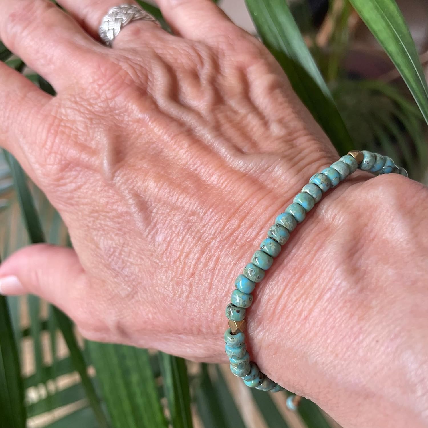 Beach Soul Turquoise Blue Beaded Surfer Anklet for Men and Women, Casual Beach Jewelry on Hand Spun Rope Cord Handmade (Anklet)