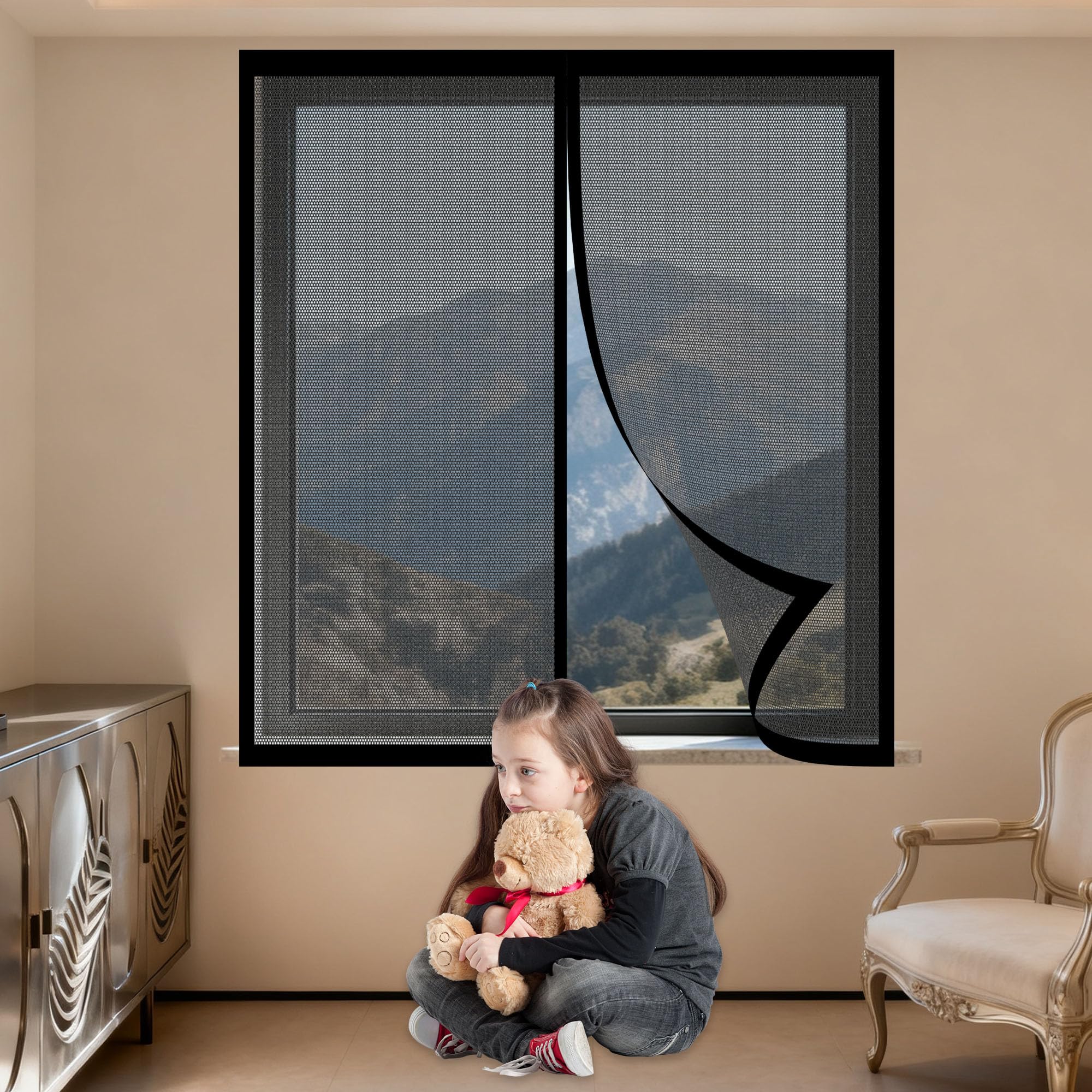 Chengtt Black Fly Screens Windows 60 X 100 Cm With Selfadhesive Mosquito Net Window Without Drilling Or Screwing With Self Adhesive Tape For Windows Doors And Patio Screens,