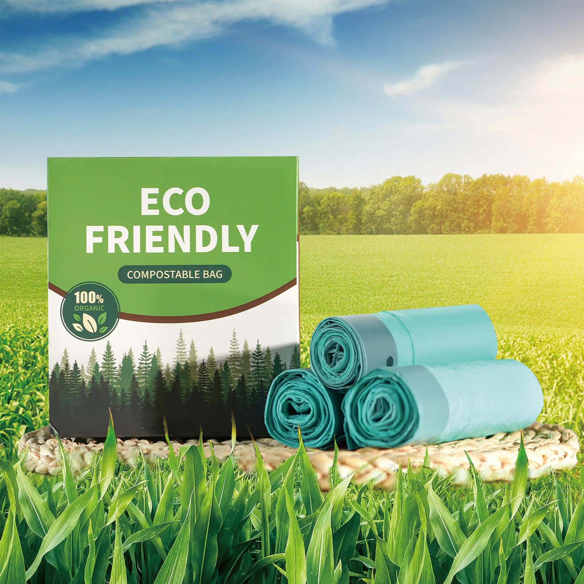 Bolsas de basura biodegradables con cordón, 4 galones, bolsas de basura 100% compostables, bolsas de basura para cocina, baño, oficina, jardín, certificación BPI ASTM D6400 y Europa OK Compost Home