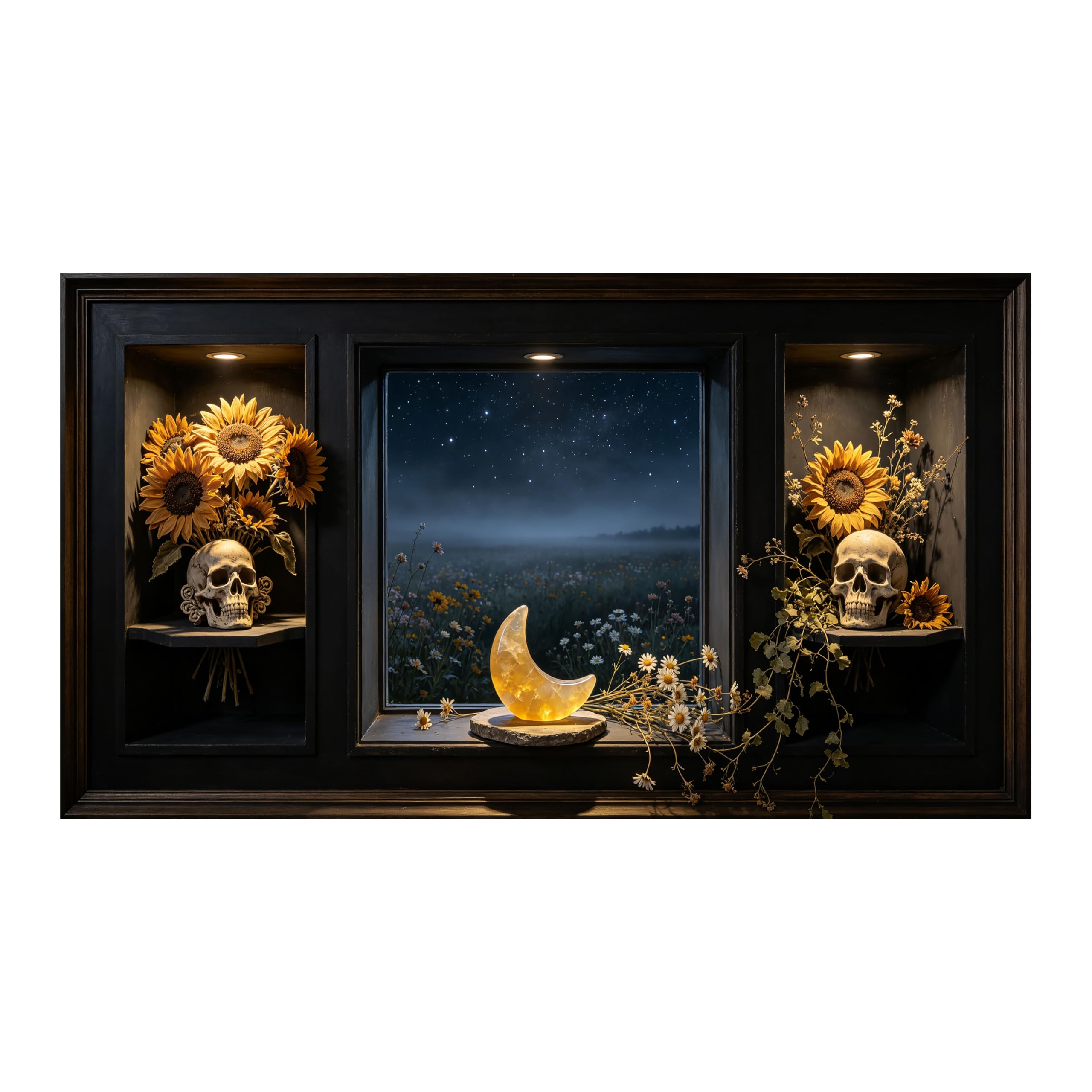 Yzpallescene Art260711056 3D Framed Wall Art Gothic Sunflower Skull Moonlit Meadow Surrealism Large Size Selfadhesive Removable Wall Decor Prints Artwork For Living Room Bedroom Office