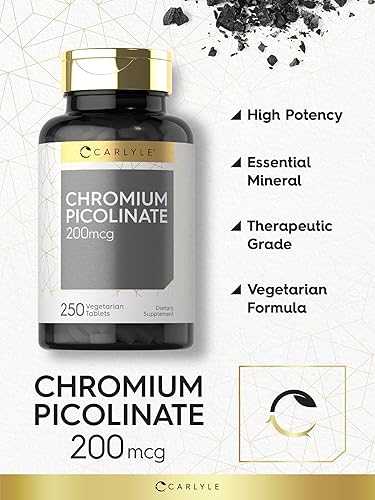 Miniatura 3 de Carlyle picolinato de cromo 200 mcg | 250 tabletas | vegetariano, sin OMG, sin gluten |