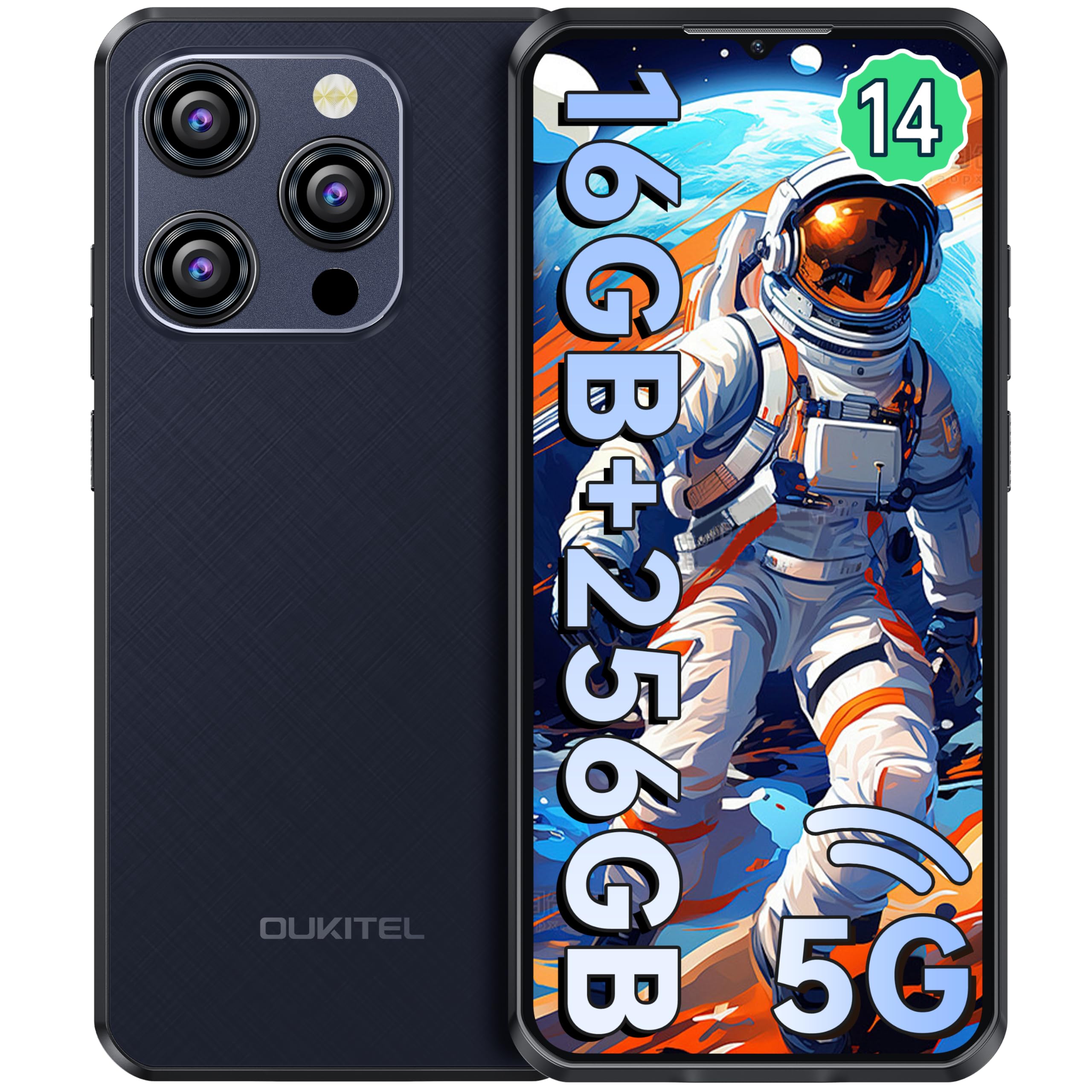 OUKITEL WP52 5G Rugged Smartphone 2024-16 GB + 256 GB Android 14 Telefono Indistruttibile 6.58" FHD+ MTK 6100+ Telefono Rugged Impermeabile 6500mAh/18W - 48MP+8MP Dual SIM/IP68/NFC/OTG/GPS Blu