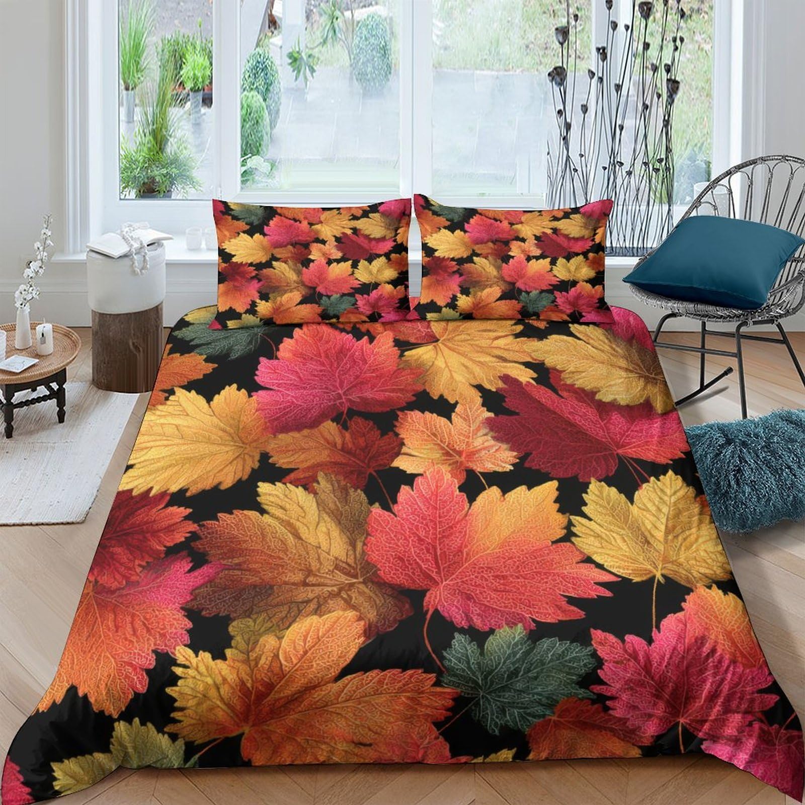 Ctjqhvkz Style-9 3D Printed Autumn Maple Leaves Fitted Sheet Microfiber Rust Orange Yellow Mattress Cover For Bedroom Guest Room Dorm Decor Single（135X200cm）