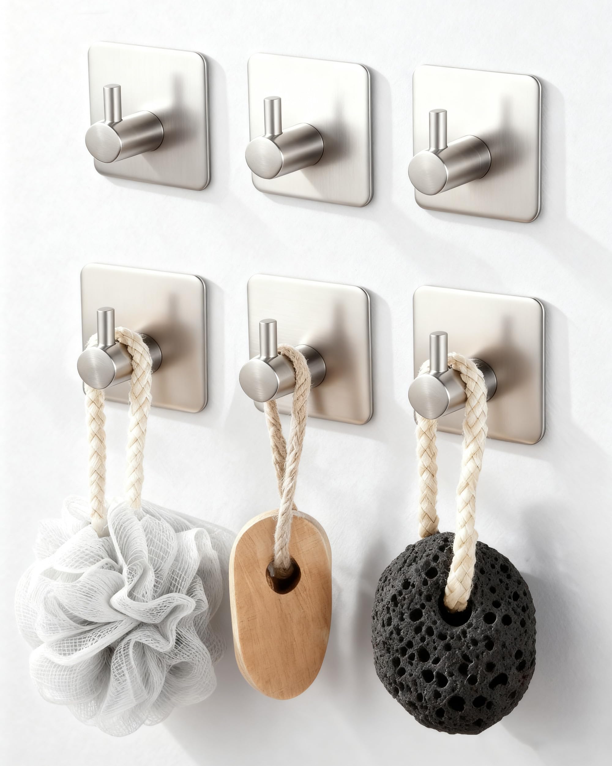 YLITREUS Ganci Adesivi da Parete 6 Pezzi Argento - Gancio per Asciugamani da Bagno e da Cucina in Acciaio Inossidabile, Gancio Autoadesivi Impermeabili Senza Foratura, Ganci Salvaspazio