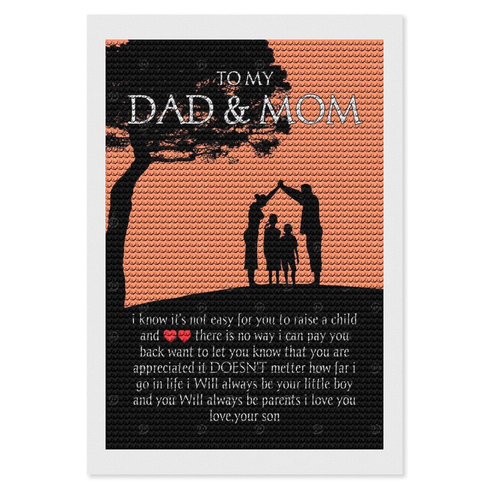 Junmoney Family Silhouette with Heartfelt Message Diamond Painting Canvas Kit 8"x12", Adhesive Canvas, Christmas Gift, Full Kit Included, Thoughtful Present