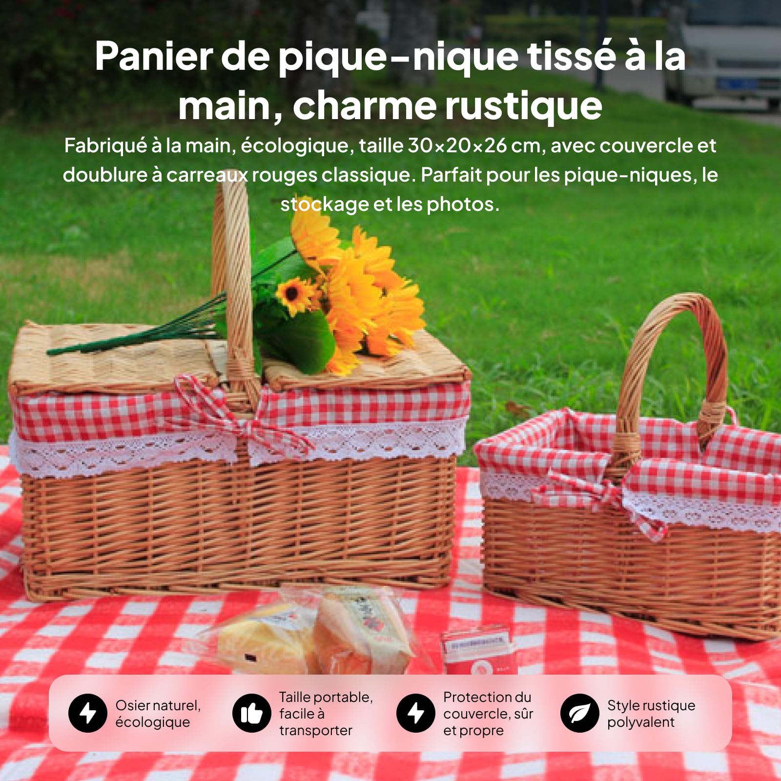 Sharplace Panier de Pique-Nique en Osier Vintage, Panier de Rangement pour Les Fêtes en Plein Air dans Le Parc