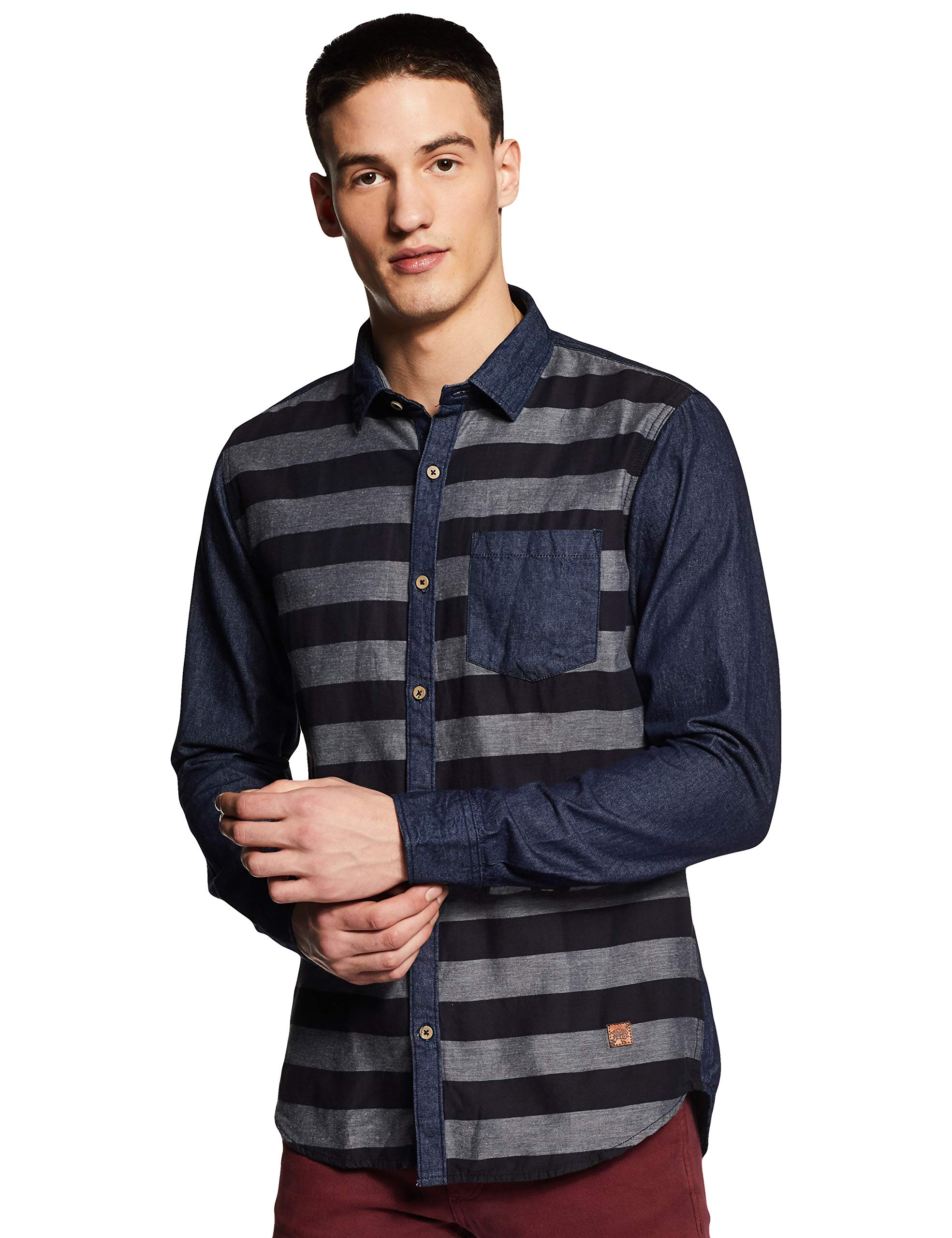 Campus Sutra Men's Stripes Casual Shirt(AZ19SHRT_PNSTP03_M_PLN_DNGR_AZ_L) Blue