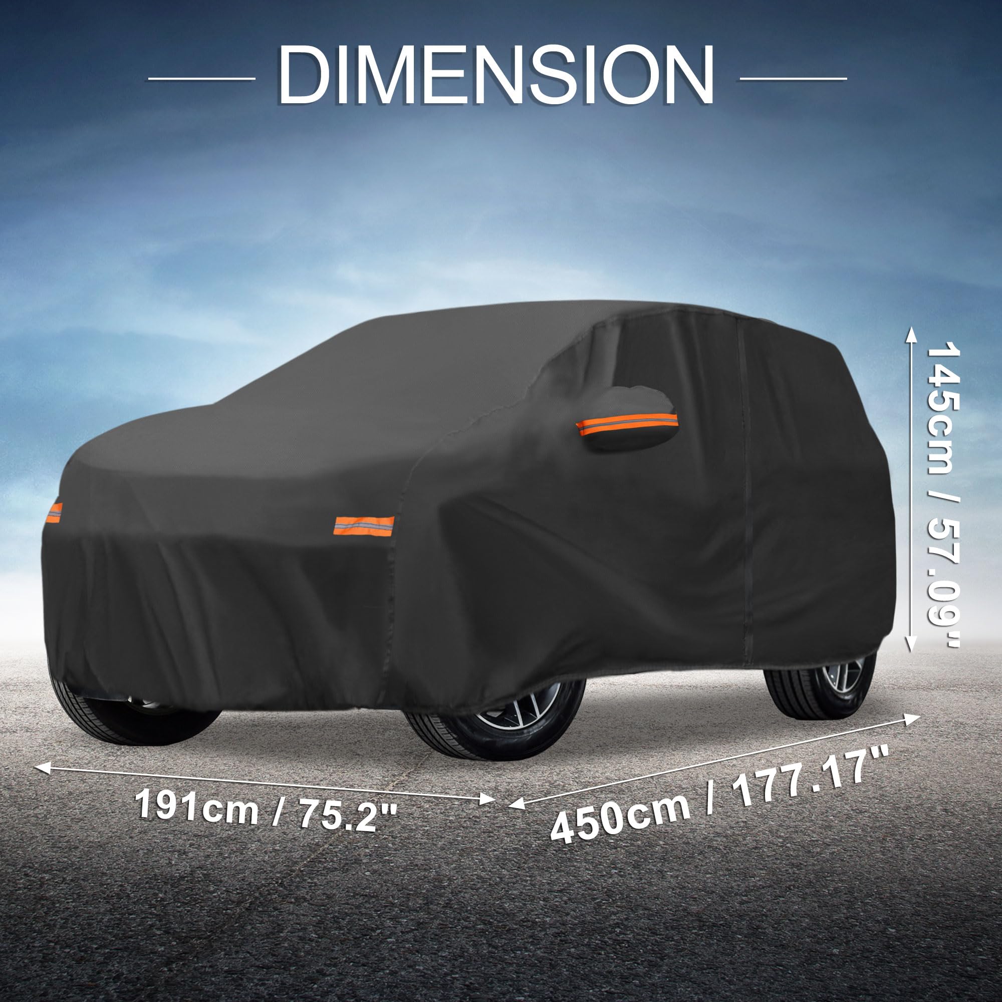 X AUTOHAUX Car Cover Outdoor Waterproof Sun Rain Snow Hail Protection with Left Side Door Zipper 210D-PU for — view 8