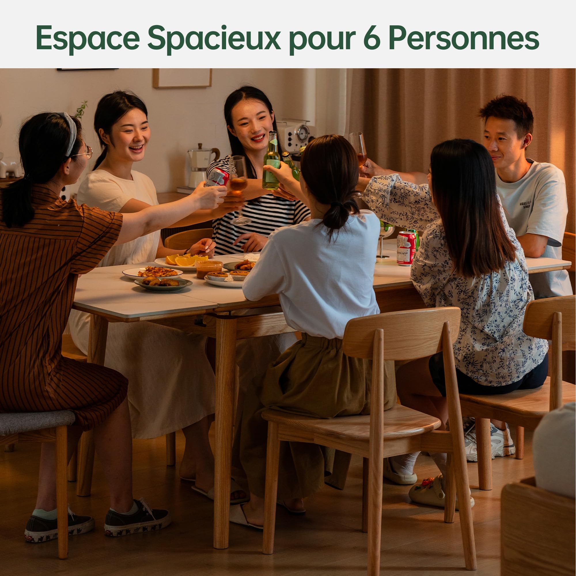 YESWOOD Table à Manger Extensible pour 2 à 6 Personnes, Chêne Massif