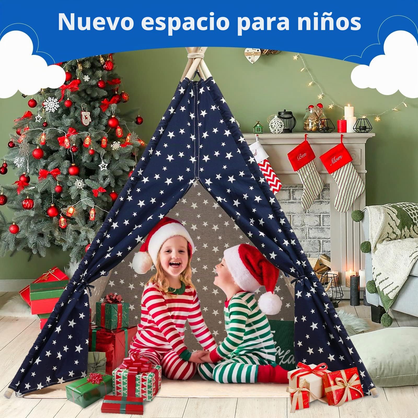 Tipi Infantil Tienda de Campaña Infantil con Tapete de Felpa Tienda de Juego para Niños, Carpa de Jardín, Rincón Acogedor para la Habitación de los Niños, Cumpleaños 120x120x150cm