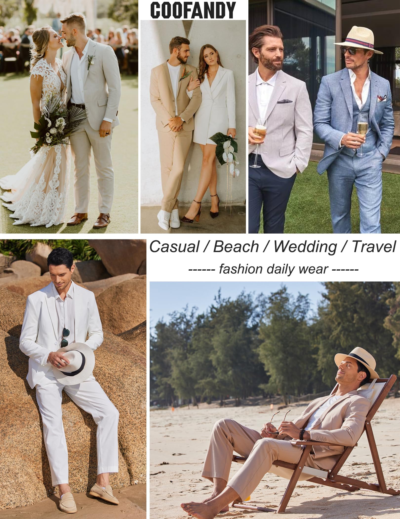 COOFANDY Abito da uomo in 2 pezzi in lino, vestibilità regolare, casual, leggero, con giacca e pantaloni