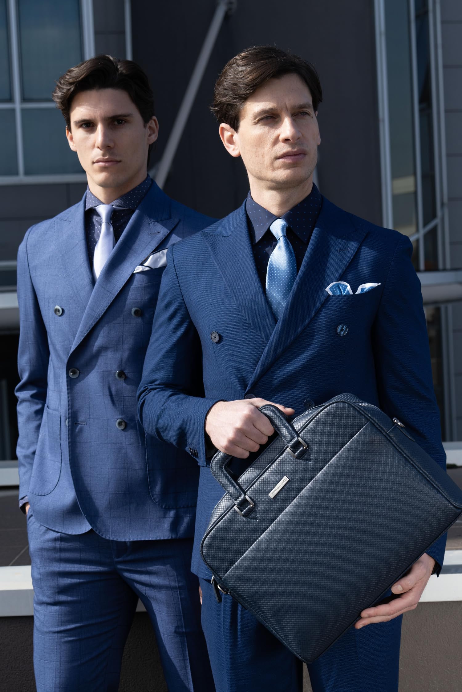 Bottega del Sarto Camicia Celeste Super Slim Fit in Jersey di Cotone Elasticizzato con Collo Francese Sartoriale