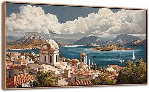 Miniatura 2 de YDYSUNE Arte de pared del océano, lienzo grande de pueblo, decoración de pared para sala de estar, dormitorio, cuadros retro junto al mar,