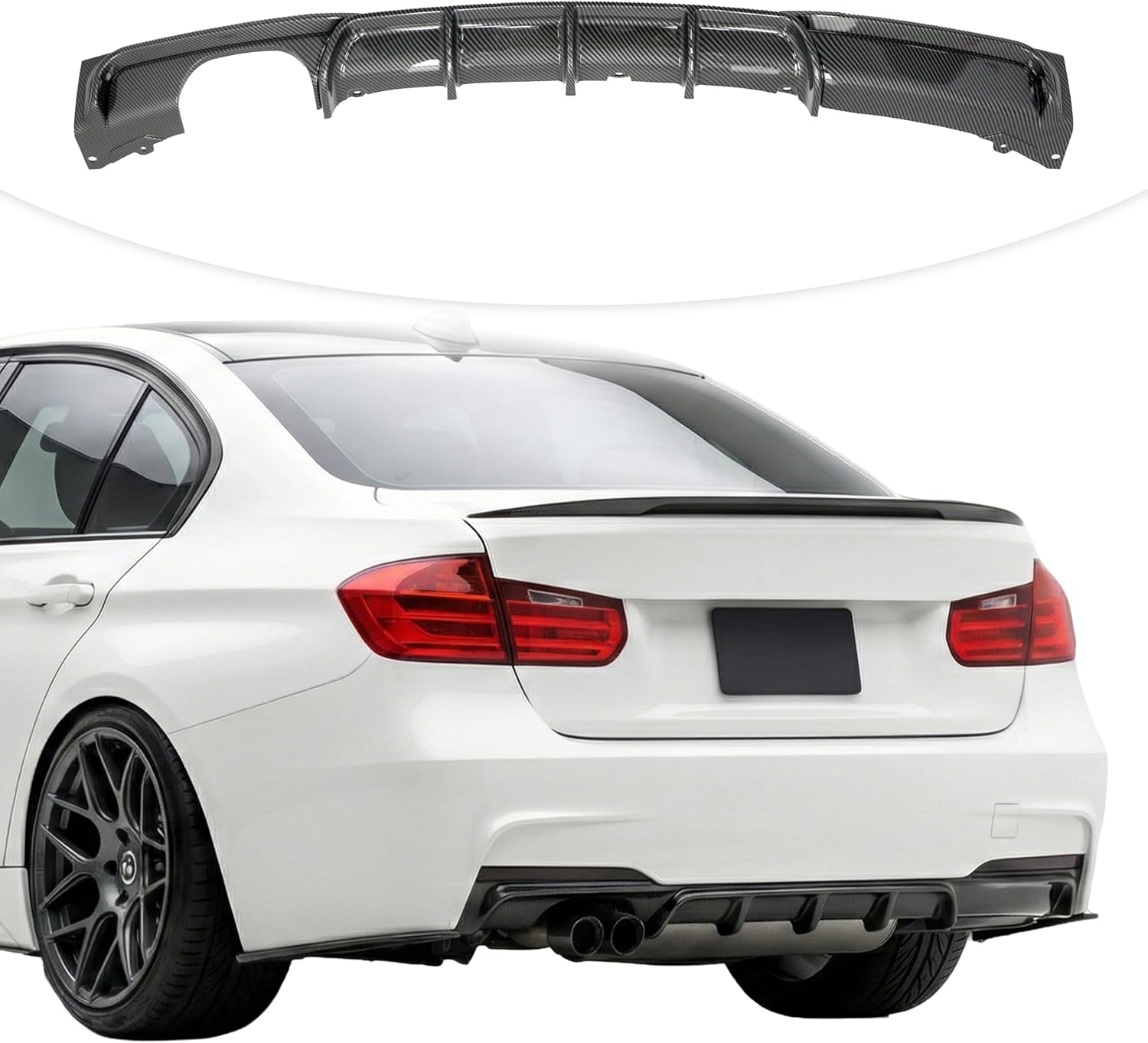 Rear Diffuser Compatible with 2012-2018 BMW 3 Series F30 F35 328i M-Performance Style Rear Bumper Lower Lip Diffuser Single Exhaust Two Outlet (Carbon Look)