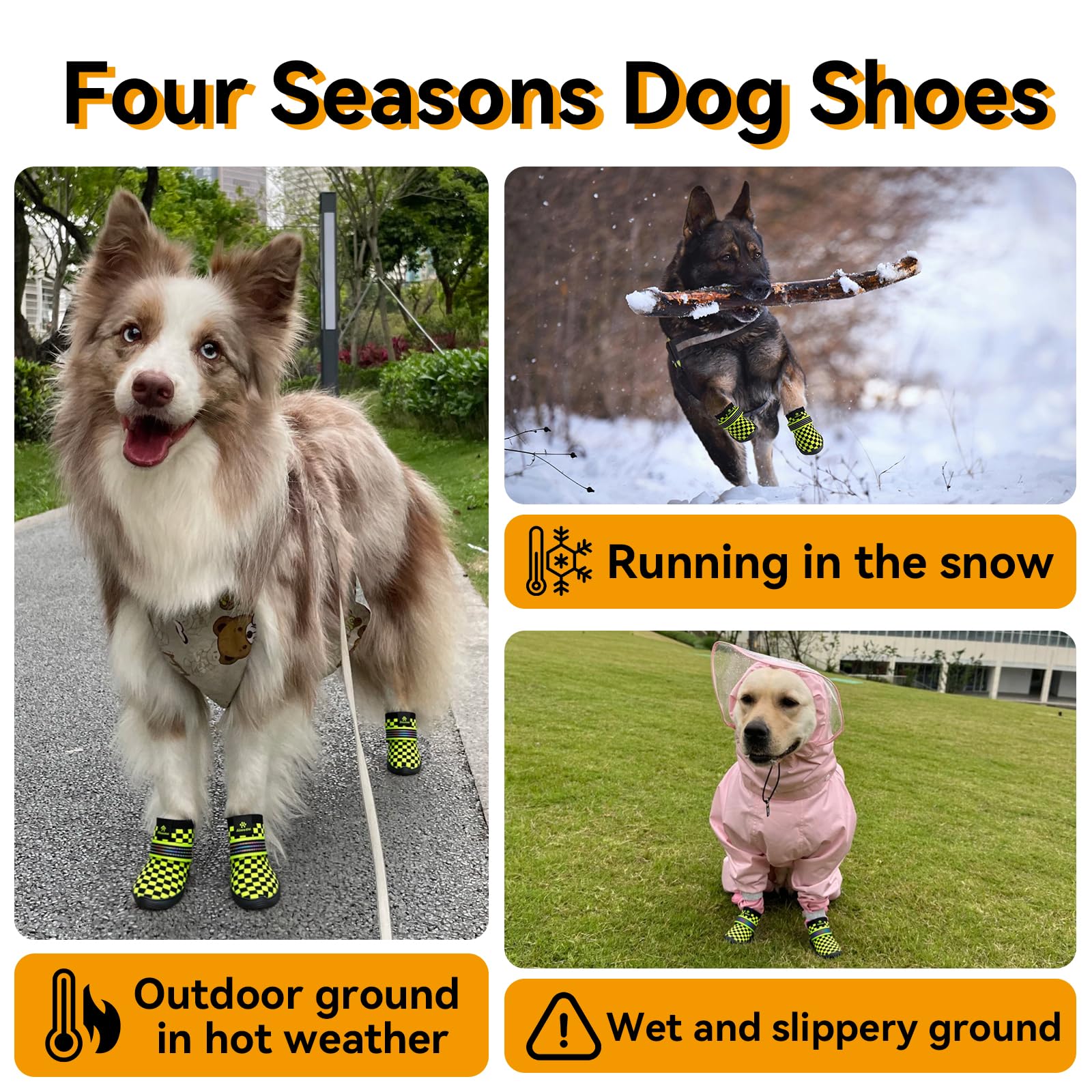 Lot de 4 chaussures pour animaux de compagnie adaptées pour les grands et petits chiens avec bandes réfléchissantes antidérapantes et respirantes, adaptées pour les bottes de chien en plein