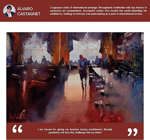 Miniatura 4 de Escoda Signature Series Artist - Juego de pinceles acrílicos y acuarelas, Álvaro Castagnet #1, Sable sintético Prado, tamaño (redondo) 8, 10 y 12