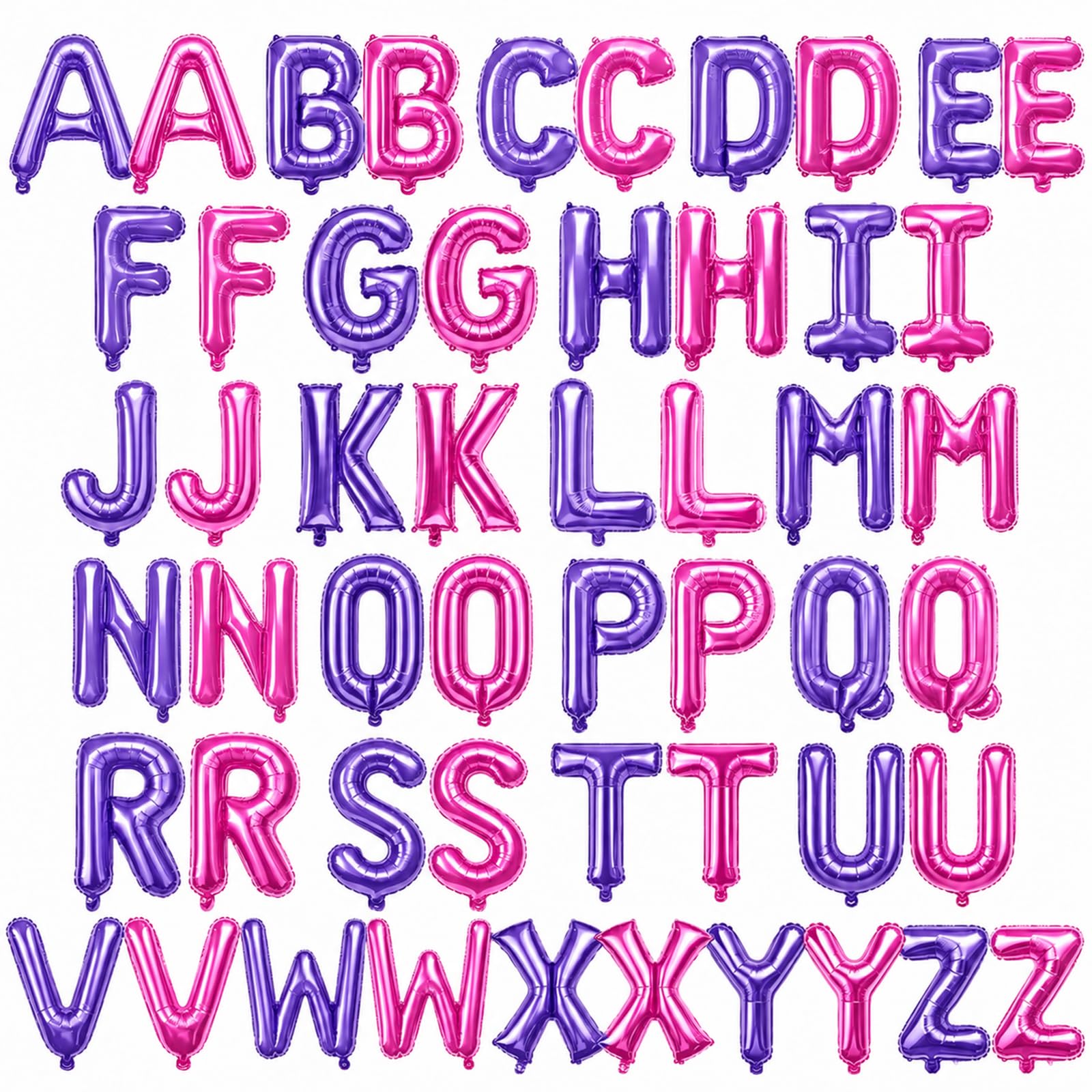52 Pcs Letter Balloons Hot Pink Purple Balloon Banner 16 Inch 2 Sets A- Z Alphabet Letters Mylar Foil Balloons Custom Phrase for Birthday Graduations Anniversary Celebration Wedding Party Decorations