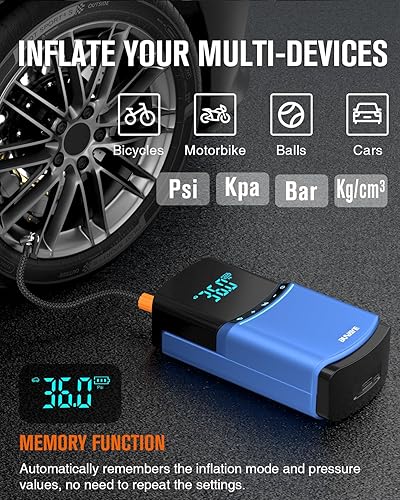 Miniatura 4 de Paquete de batería de arranque de 2500A, BUVAYE Jump Starter con compresor de aire 150PSI para automóvil de hasta 8L de gasolina 6L Diesel, 12V