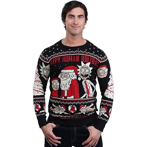 Ripple Junction Rick and Morty Happy Human Holiday Christmas Sweater for Men or Women - Ugly Novelty Sweater Gift