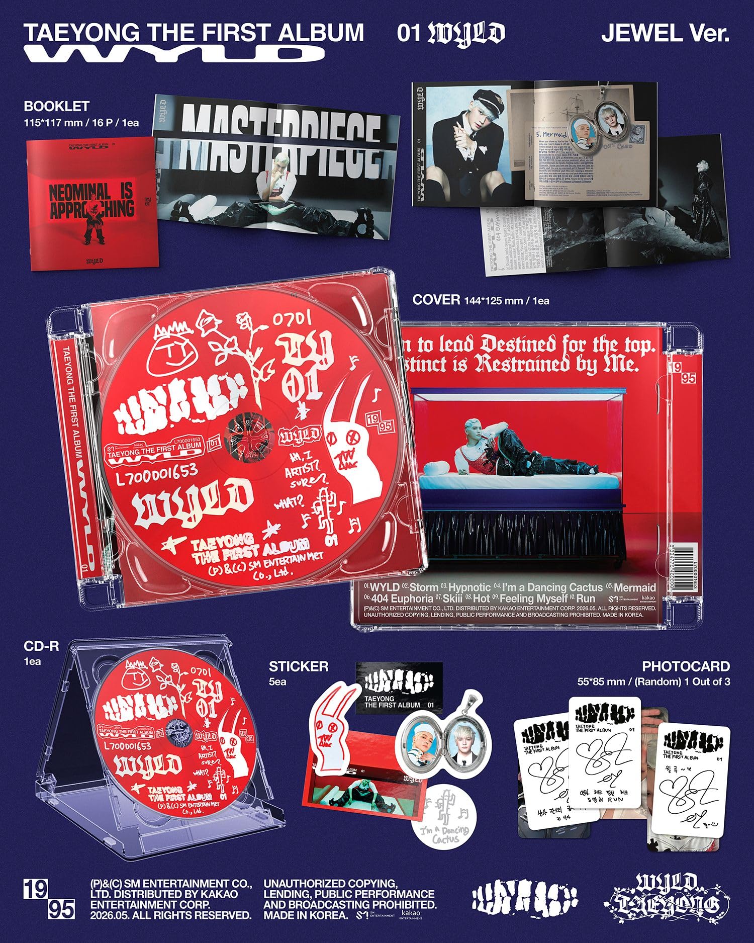 Juego completo: 1 libro WYLD + 1 estuche + 1 mini + 2 Zine) 1er álbum de NCT Taeyong WYLD con seguimiento