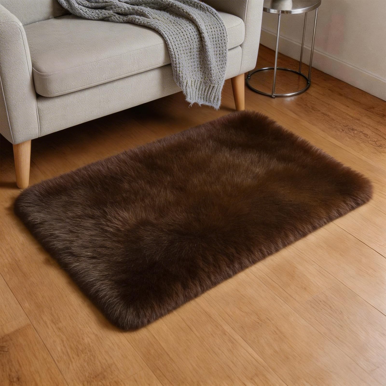 sourcing map Small Fluffy Rug, 40 x 60cm Fluffy Carpet Mat Small Area Rug Soft Runner Shaggy Washable for Bedroom Bathroom Car Dorm Locker Photography Props Background Decoration, Brown