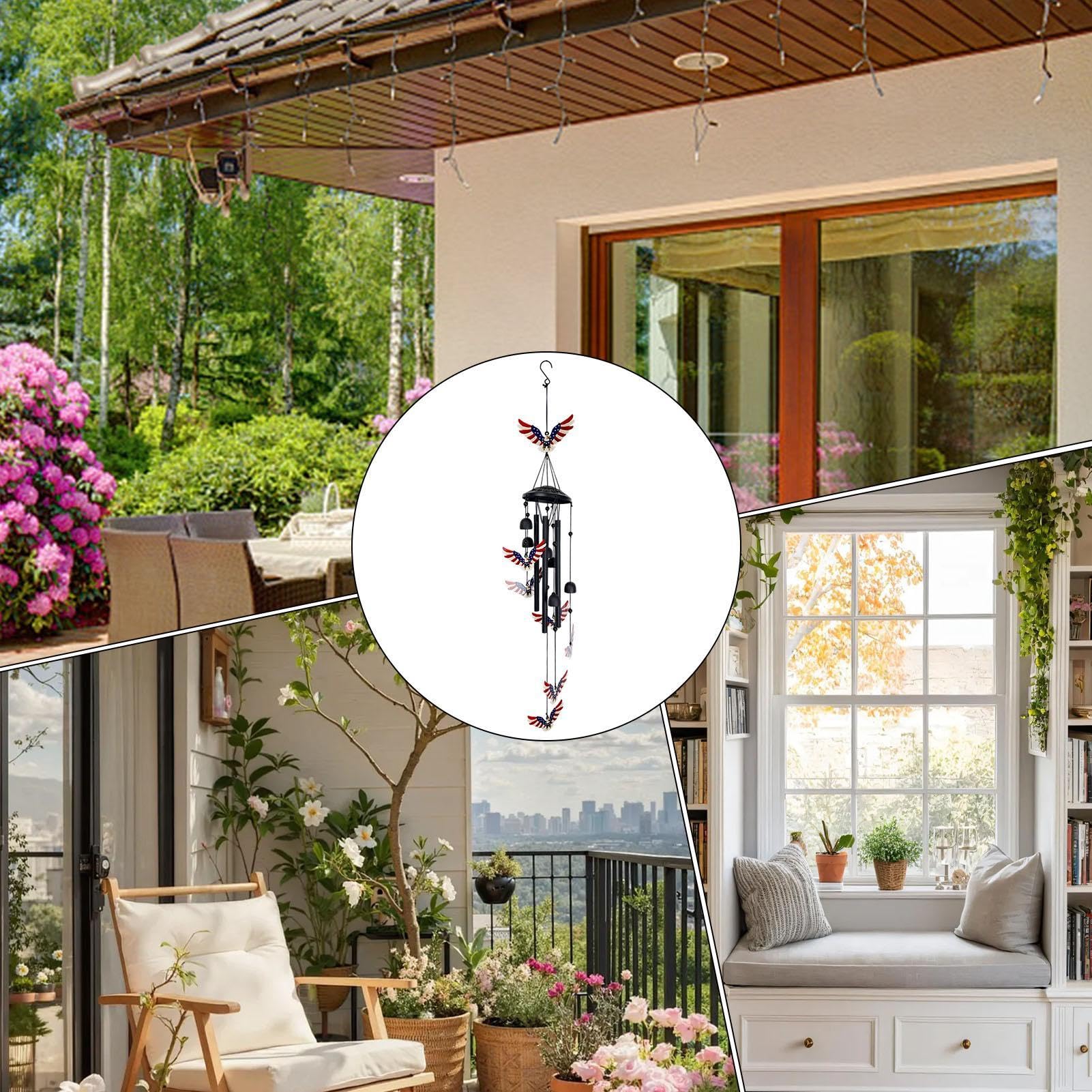 Campanas De Viento Para Exterior Resistente a la intemperie con campanitas | Carillón de viento águila decoración exterior Para Jardín Alero Porche Balcón Patio Trasero Valla Propietarios Familia