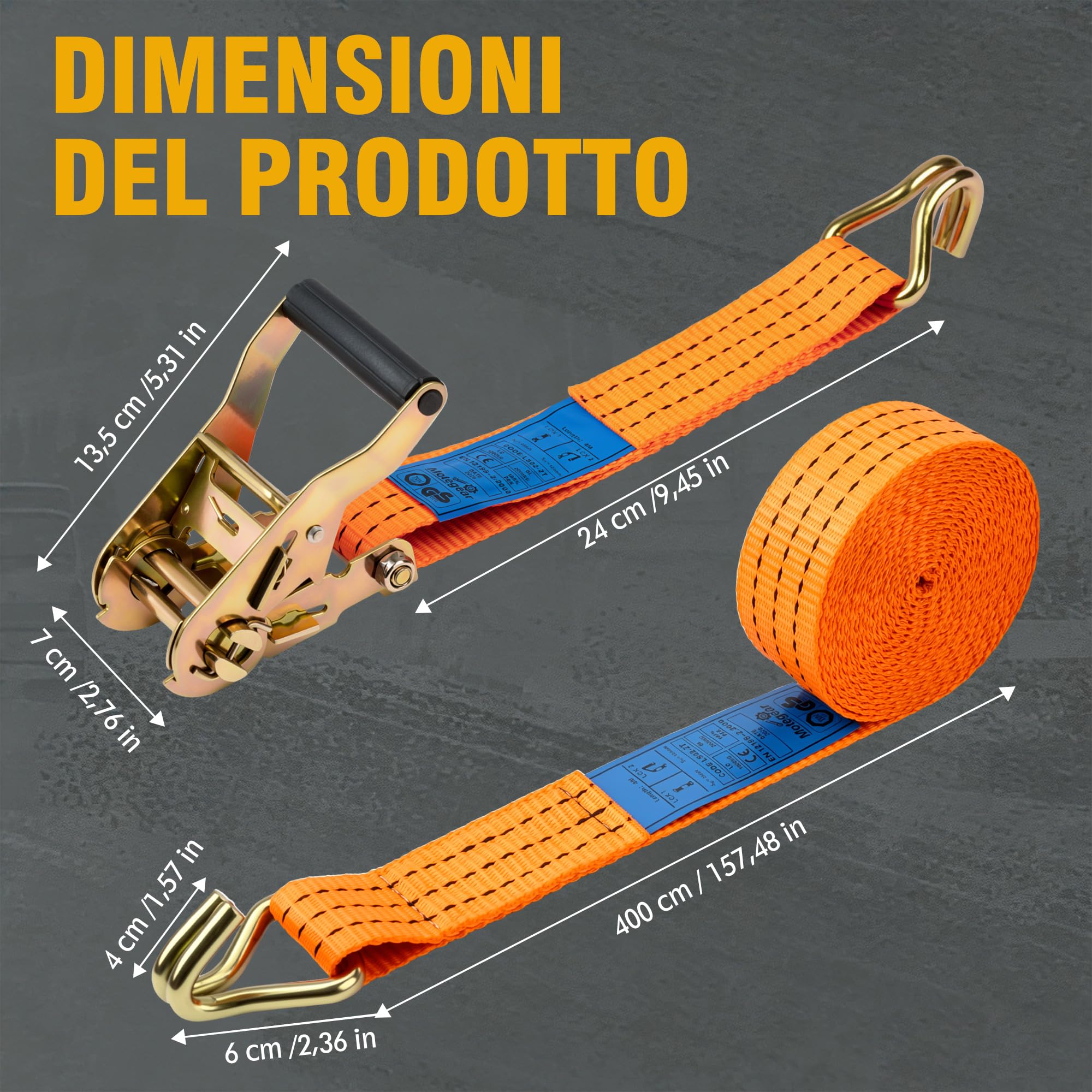 4 Pezzi Cinghie a Cricchetto,Resistenti per Carico 2000 kg,Set di Cinghie di Fissaggio da 4m x 38mm,Cinghie Fissaggio con Cricchetto,per il Fissaggio di Camion e il Raggruppamento di Merci