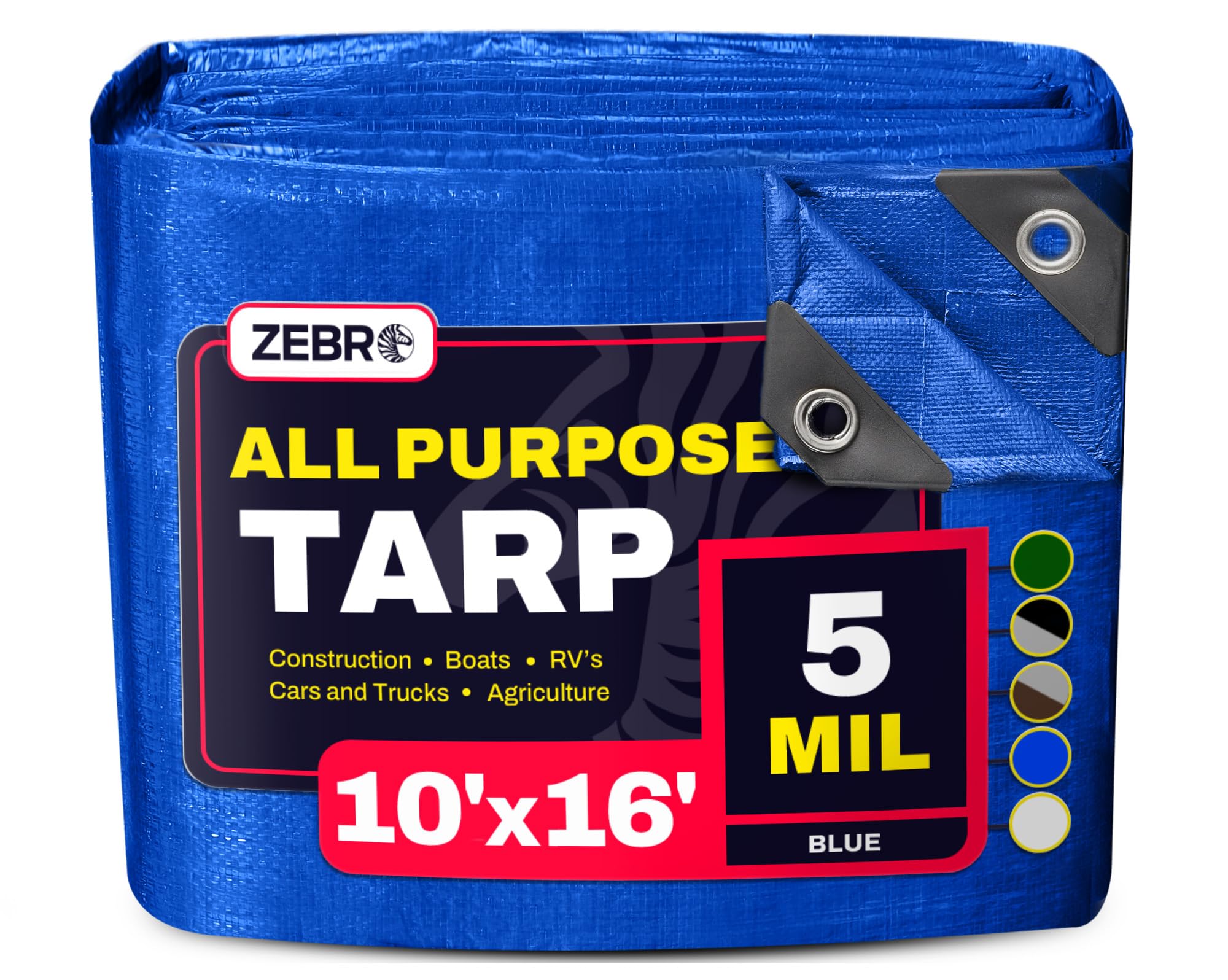 10' x 16' Blue Tarp with Grommets Reinforced - 5 Mil Thick - Durable UV Resistant Plastic Tarps Waterproof - Large Tarpaulin Cover for Outdoor Camping