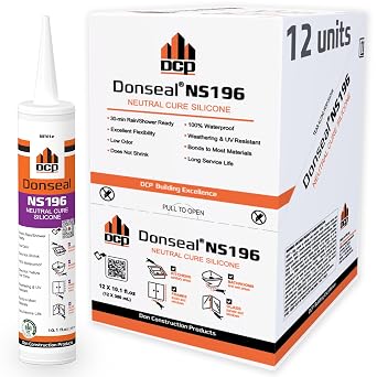 DCP Donseal NS196 Silicone Caulk Sealant 12 Pack 100% Silicone Tube for Bathroom, Kitchen, Outdoor, Bathtub and Window Seal, 10.1 fl oz White