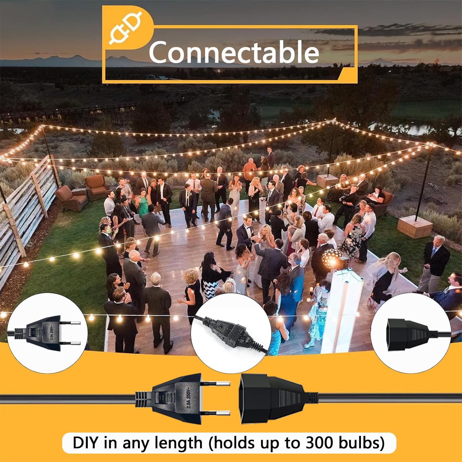 G40 Guirlande Lumineuse Exterieure 30.4M, 50+4 Ampoules | Étanche&Incassable, Prise UE (Type C), 2700K Guirlande Guinguette Exterieur LED Connectable Blanc Chaud pour Jardin Noël