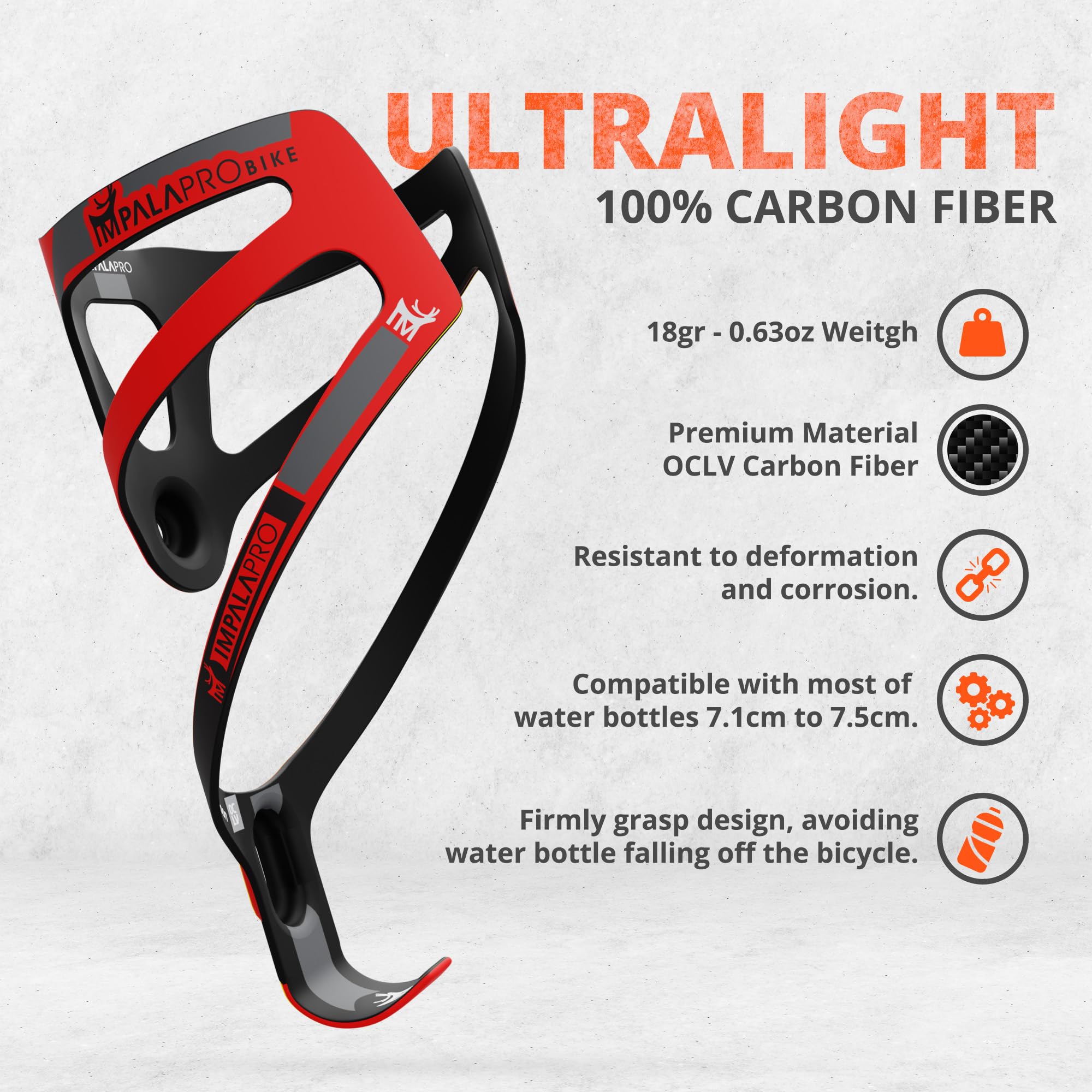 IMPALAPRO Ultralight Full Carbon Bottle Cage 18gr, Bike Bottle Holder, Bike Drinks Holder - Image 2