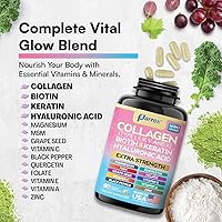 Vista 7 de Péptidos de colágeno Parrox Tipos I, II, III, V y X, Biotina MCG, Queratina, Ácido Hialurónico, MSM, Zinc, Extracto de semilla de uva, Quercetina