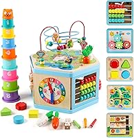 Vomocent Wooden Activity Cube for 1 Year Olds - Montessori Bead Maze Educational Toddler Toy 12-36 Months Boys Girls