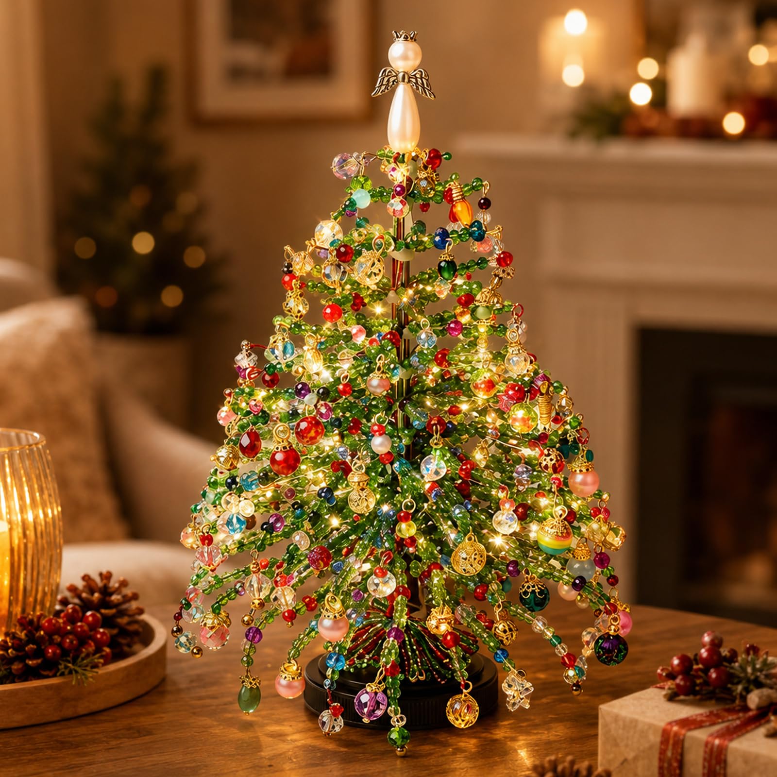 DIY Beaded Christmas Tree Kit, with LED Lights & Colorful Beads，Christmas