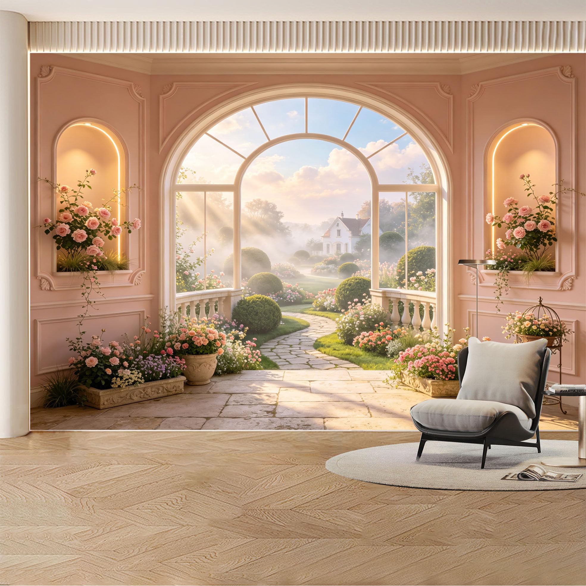Custom Wall Mural Wallpaper Misty Lake Canoe Forest Landscape 3D Effect Wall Decor Large Wall Art Nature Sunset Nordic Removable SelfAdhesive Large Photo for Living Room， Bedroom， Office