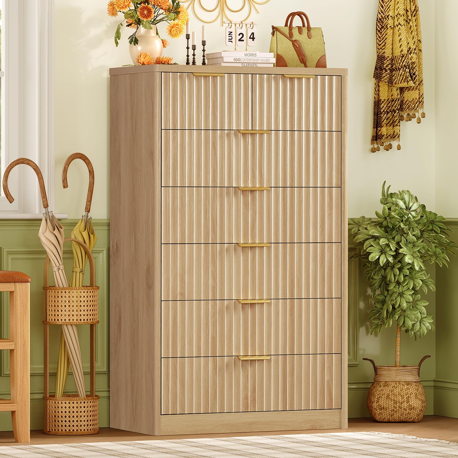 TEENFON Fluted 7-Drawer Dresser