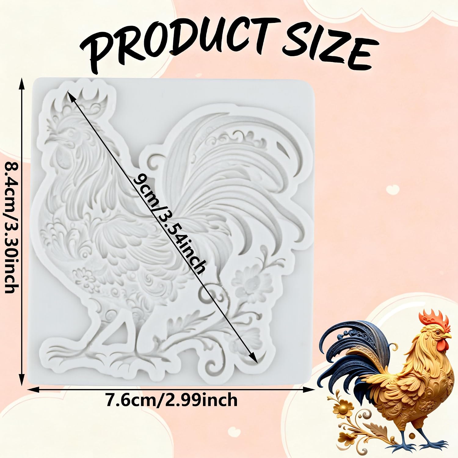 Rooster Polymer Clay Mold Farm Animal Rooster Silicone Molds