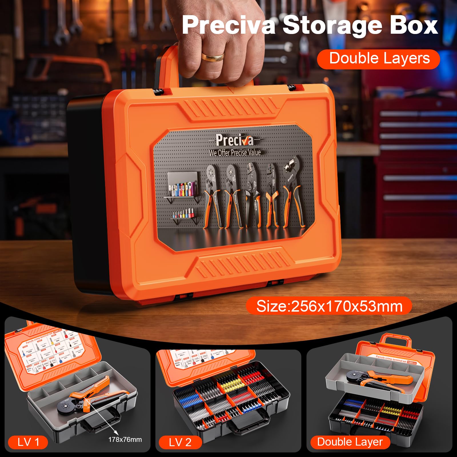 Preciva Crimpadora Electricos, Alicates de Terminales de Octogonal 0,25-10 mm², Kit Completo con 1285 Terminales Aislados y Doble Cable, Herramienta Profesional para Electricidad