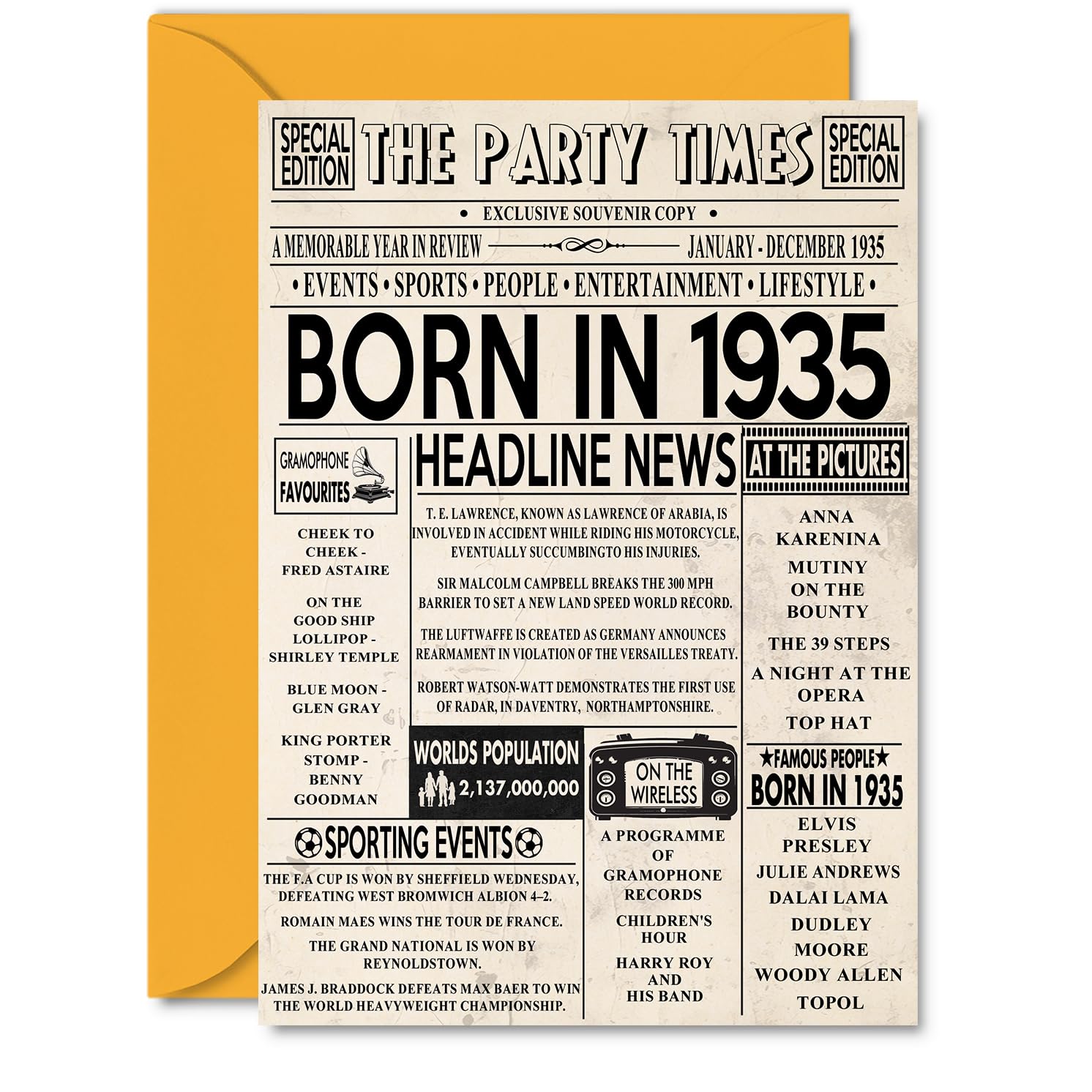 91st Birthday Cards for Women Men - Born In 1935 Newspaper - Happy 91 Birthday Card for Grandma Grandad Nan Vintage Retro Back In 1935, A5 Bday Greeting Cards