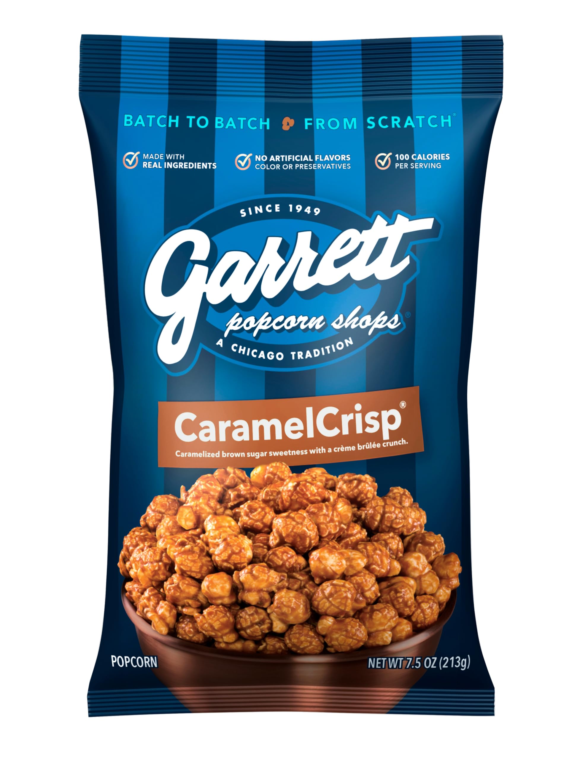 Garrett Popcorn CaramelCrisp, 7.5oz, 1 Bag, Caramel Gourmet Popcorn, Gluten Free, Sweet Snack, Popped Popcorn Bags