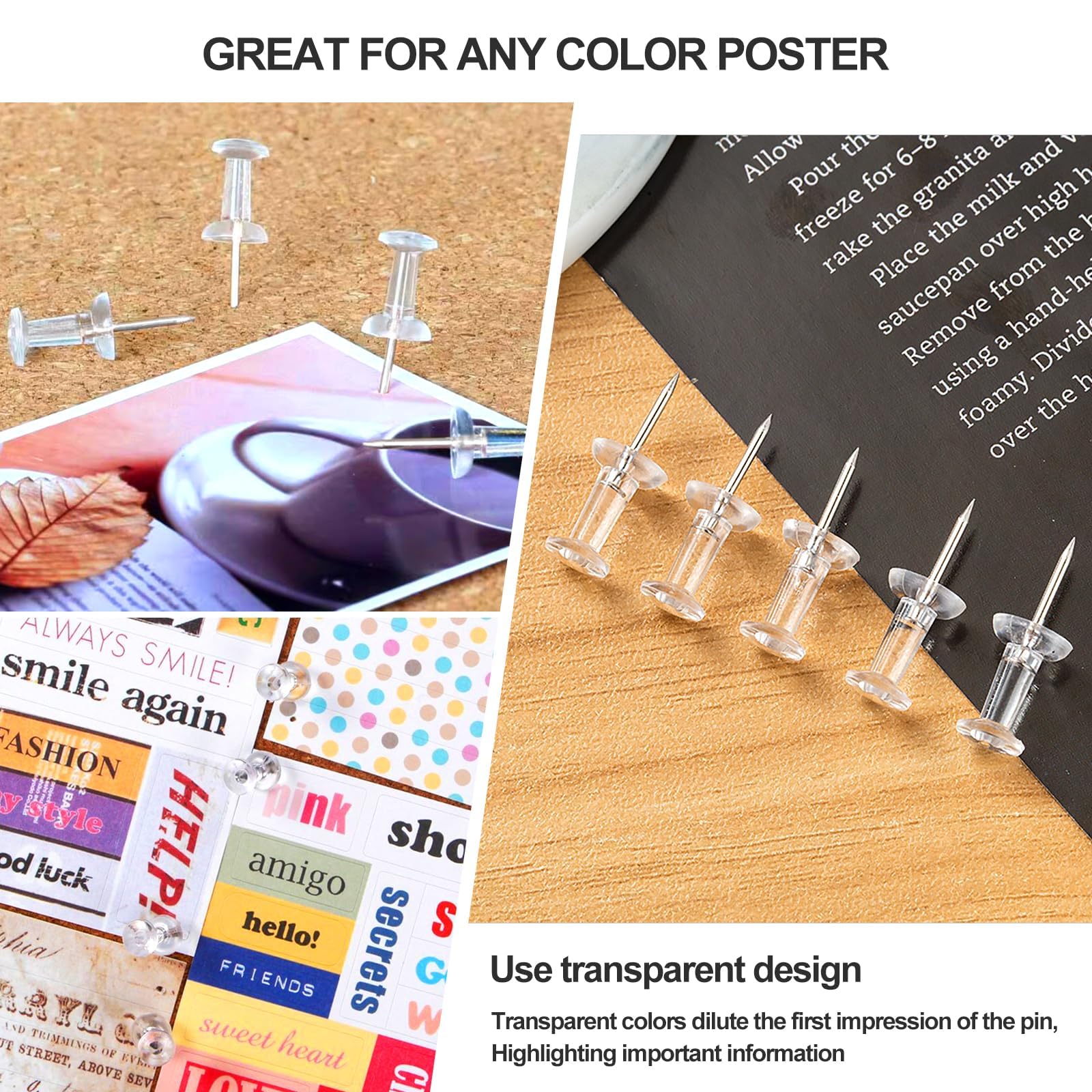 120 Punaises Transparentes Avec Boîte - Organisation Bureau Et Tableaux D'affichage