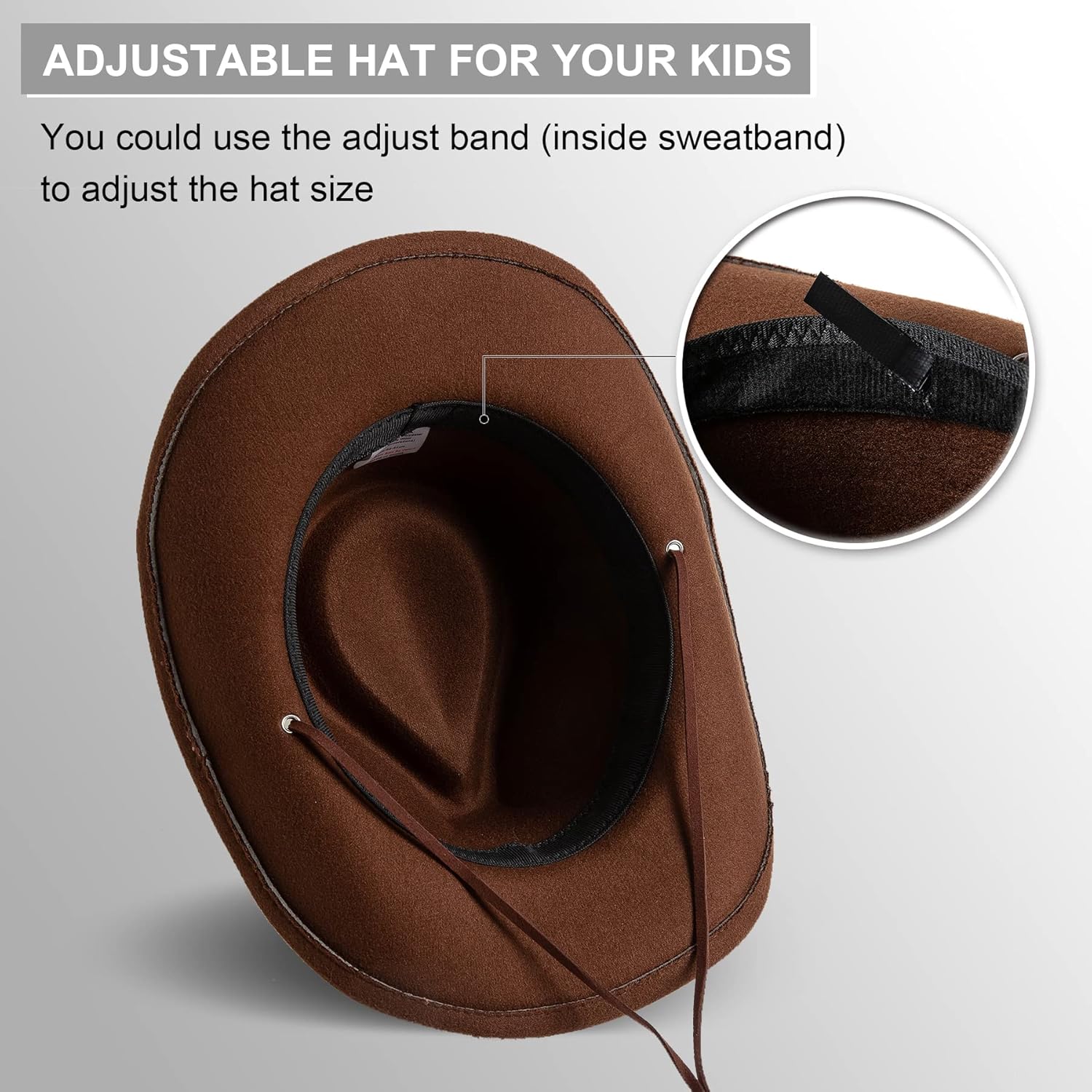 Jastore Kids Girls Boys Wide Brim Western Cowboy Cowgirl Hat with Wind Lanyard Felt Fedora Hat - Image 3