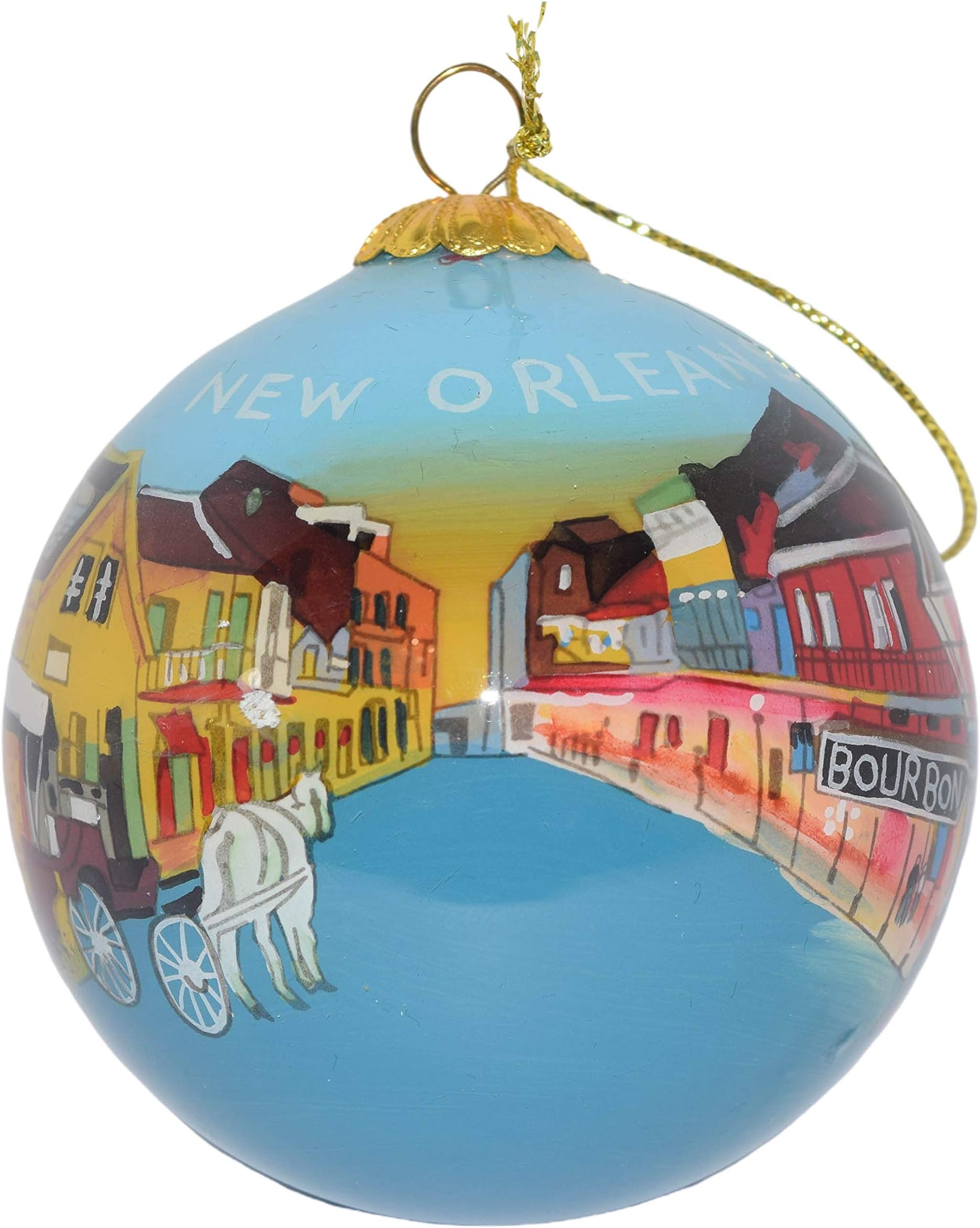 Blown Glass Christmas Ornament | Dusk Town Scene New Orleans | Hand Painted Inside | Original Art | Includes Gift Box
