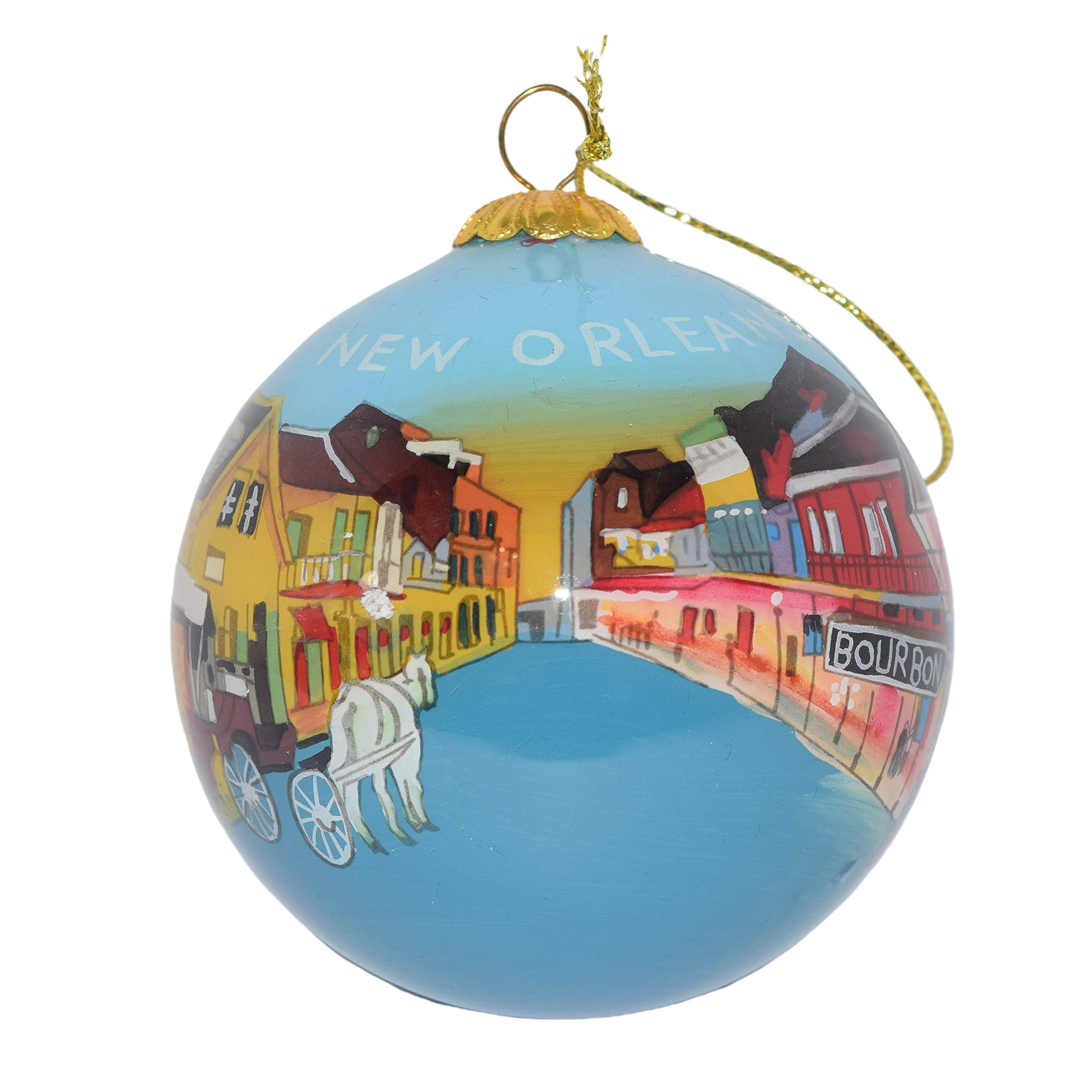 Blown Glass Christmas Ornament | Dusk Town Scene New Orleans | Hand Painted Inside | Original Art | Includes Gift Box