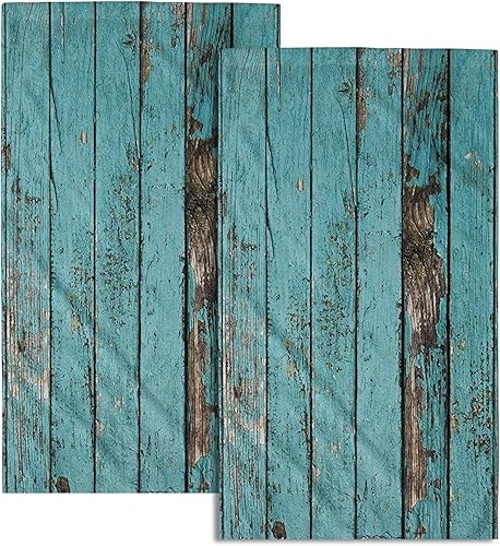 Giwawa Juego de 2 toallas de madera vintage de color azul turquesa rústico a rayas, toalla de mano más grande, microfibra suave, toalla de barra de