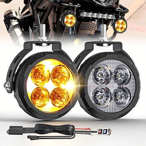 CO LIGHT Luces antiniebla para motocicleta de 3.5 pulgadas con haz ámbar DRL Hi-Lo, 9 modos de flash, luces auxiliares para motocicleta, IP68 con