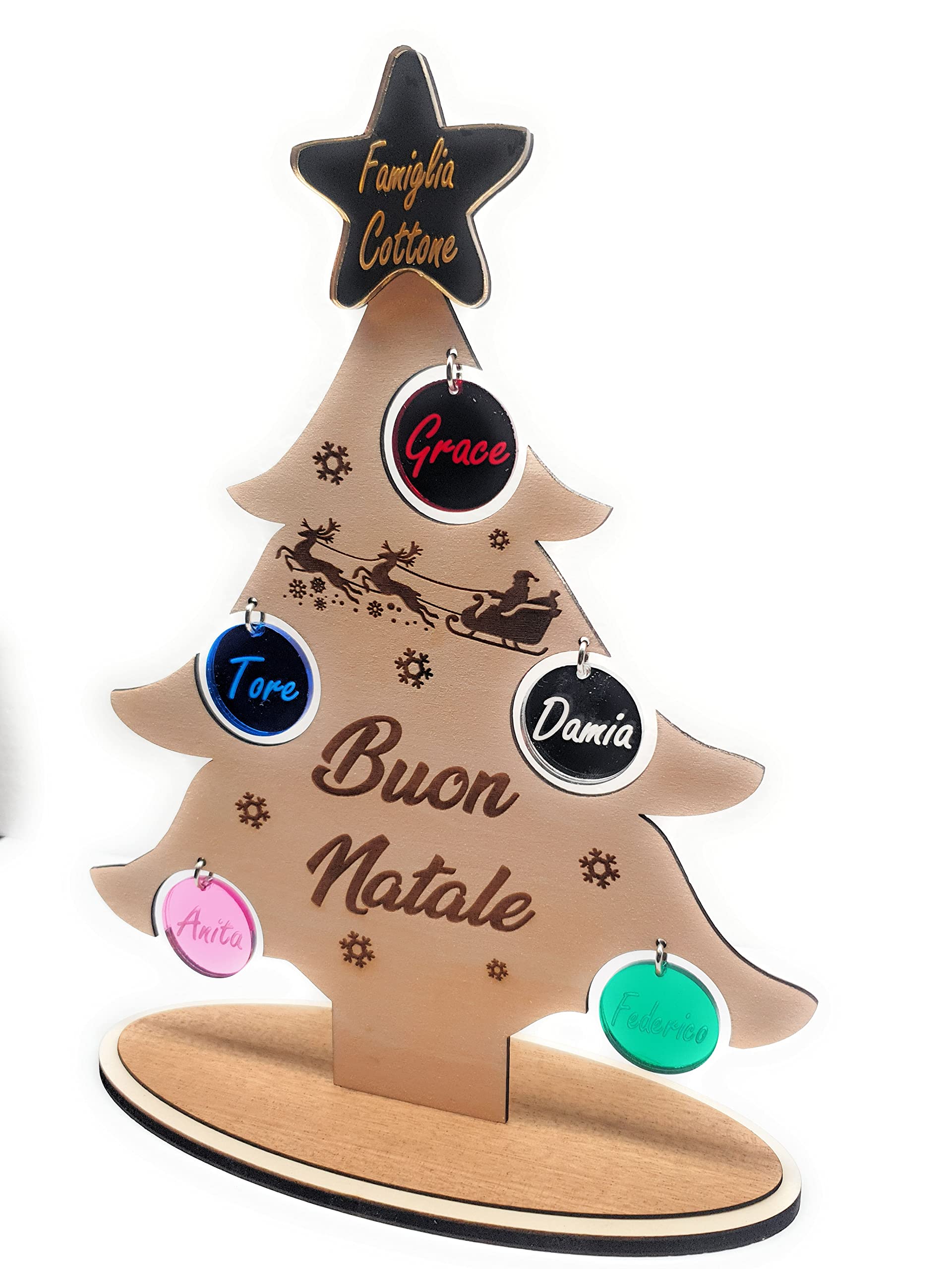 Albero di Natale in legno personalizzato Famiglia - con i nomi dei componenti della famiglia