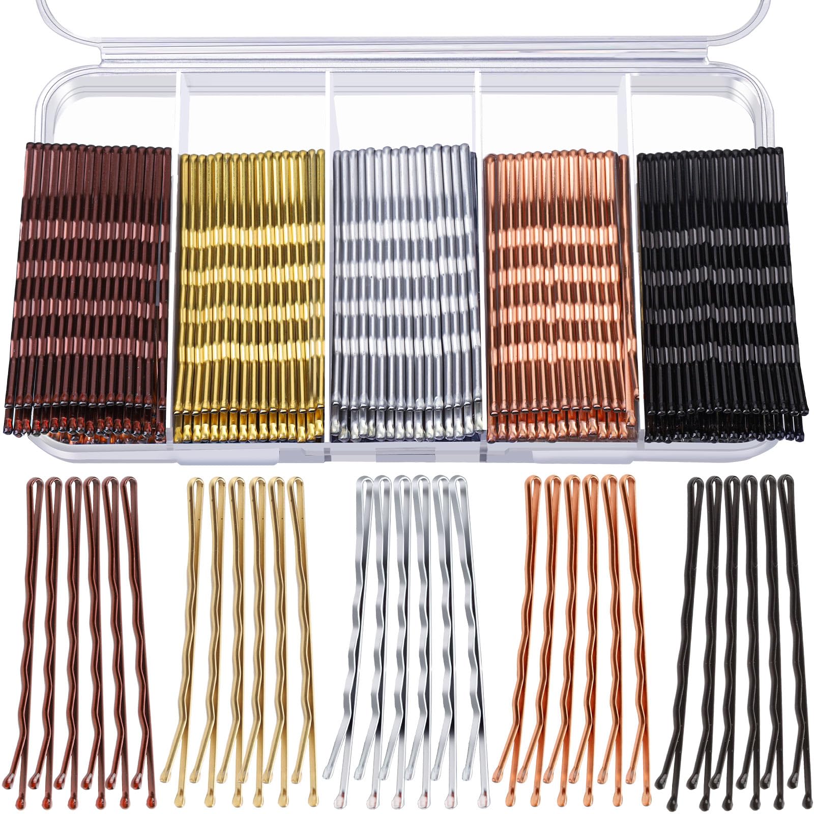 Teenitor Hair Pins Bobby Pins, 2.75inch Large Bobby Pins Brown Black Blonde Silver for Women Girls, for Thick Hair, Hair Pins 5 Colors 250pcs